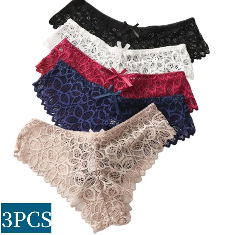 3Pcs/Set Sexy Panties Lace Briefs Women Fashion Sexy Lingerie Women\'s Underpants Low Waist Panty Intimates High Cut Underwear