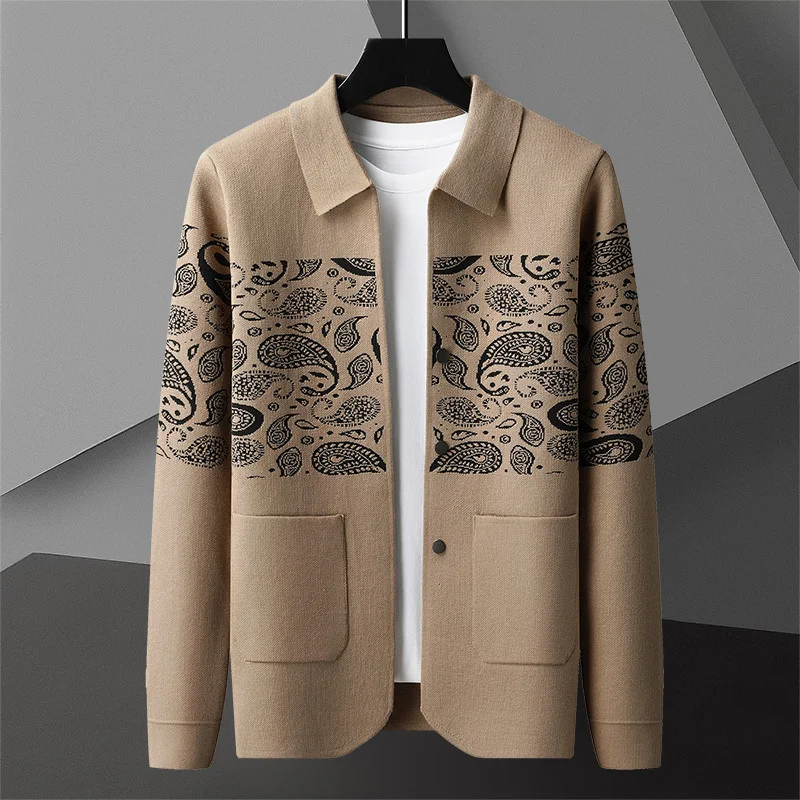 Paisley Print Knitting Cardigan Man Long Sleeve Slim Fit Sweater Cardigan Herren Pullover Garment Coat Noel Kazak Heren Sweater