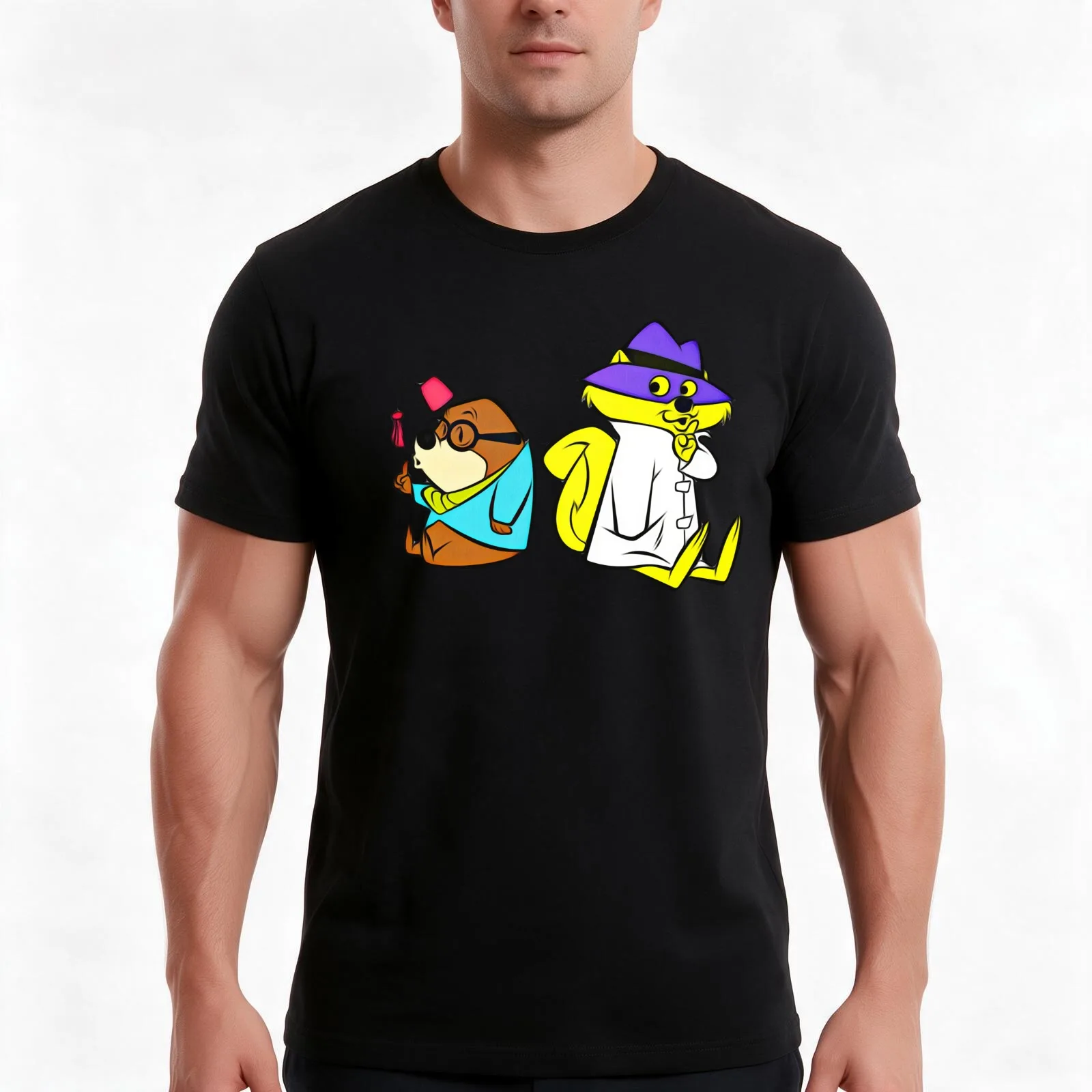 secret squirrel and morocco mole T-Shirt, Summer Casual Cotton Tee, Oversized Streetwear Tops, Vintage Graphic Print