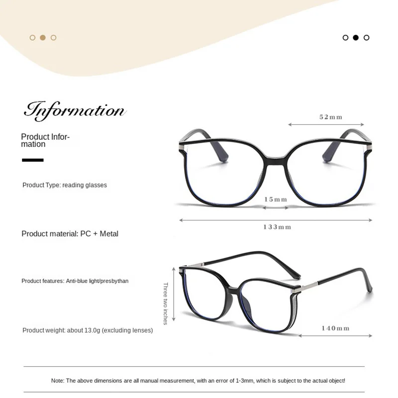 3 قطع نظارات قراءة كبيرة عصرية للنساء مع إطار لامع نظارات شفافة مكبرة بالإضافة إلى النظارات