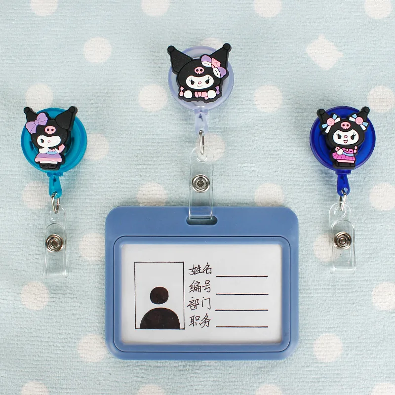 Cute Cartoon Kuromi Funny for ID Card Holder Scalable Toggle Clip Employee Card Doctor Nurse Chest Card Student Bus Card Holder - view 3