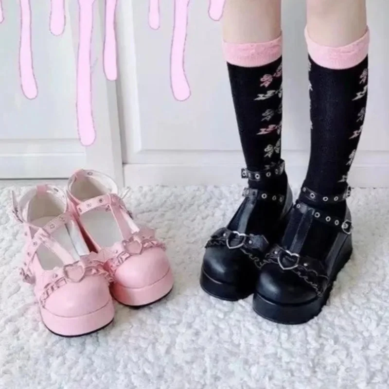 Scarpe da torta Y2K JK Spugna Giappone Kawaii Love StoryTransfer Landmine Series Scarpe da ragazza con suola spessa Scarpe da torta in spugna per sottocultura