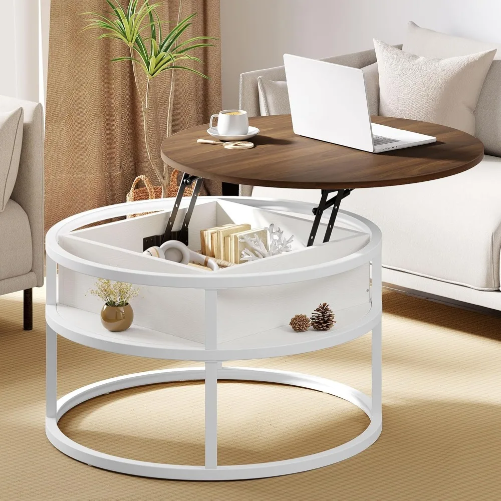 

Round Lift Top Coffee Table, Coffee Tables for Living Room with Hidden Storage Compartment, Modern Coffee Table with Storage fo