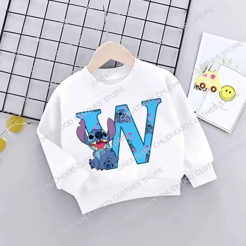 Stitch Children\'s Sweatshirts Kids Letter Name Combination Clothes Kawaii Cartoons Pullover Girl Boy Fashion Harajuku Sportswear