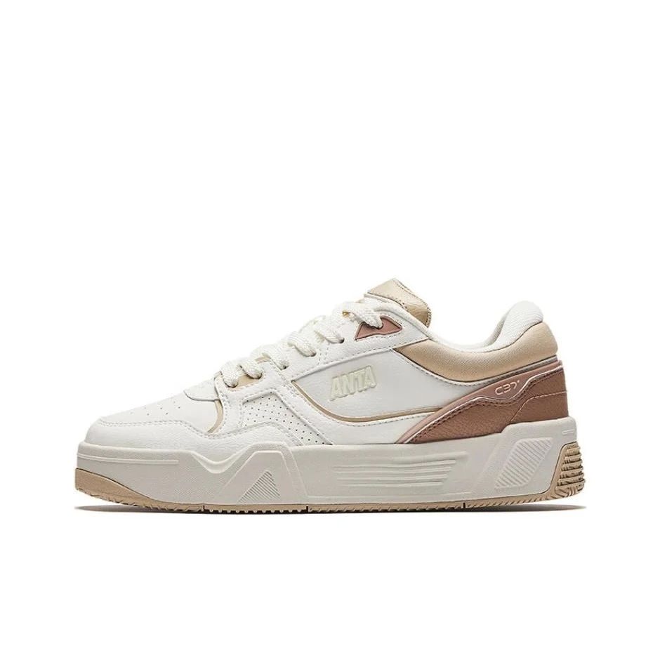 Anta C37 Slip Resistant Abrasion Resistant Low top Skateboard Shoes Women's White Brown 122438024-4