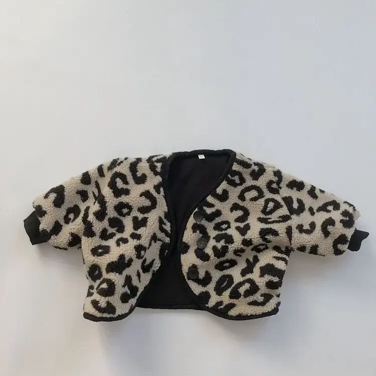 Korean Children Clothing Spring Autumn and Winter Jackets Fashion Leopard Print Lamb Down Children Plush and Thickened Jackets