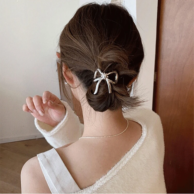 

New Sweet Hair Tie Alloy Bow Pendant Elastic Hair Band Ponytail Holder Women Hair Accessories Rubber Bands