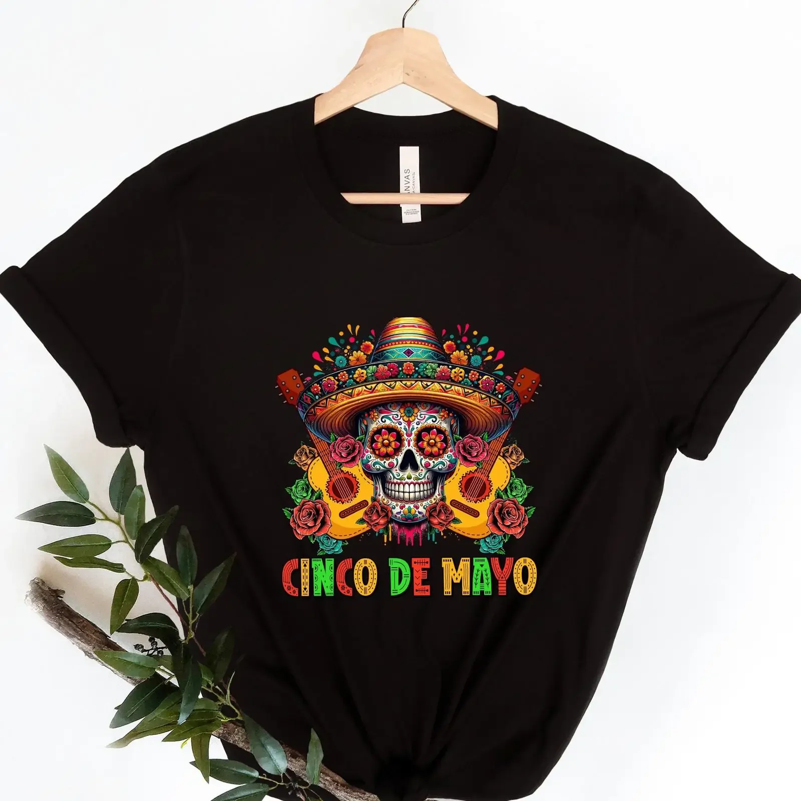 Cinco De Mayo Mexican Sugar Skull Sombrero T Shirt Fiesta Party Casual   vintage Washed fashion streetwear Stylish