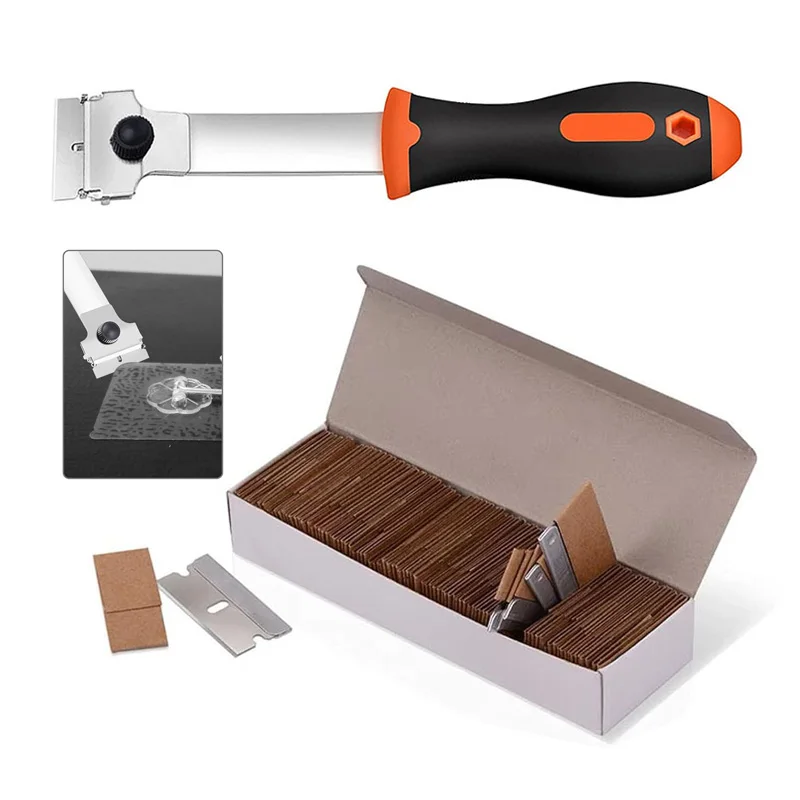 Raspador de Limpeza Automotiva e Removedor de Adesivos com Lâmina de Aço Carbono para Vinil, Películas, Cola, Vidros, Cerâmicas, Fornos e Tintas