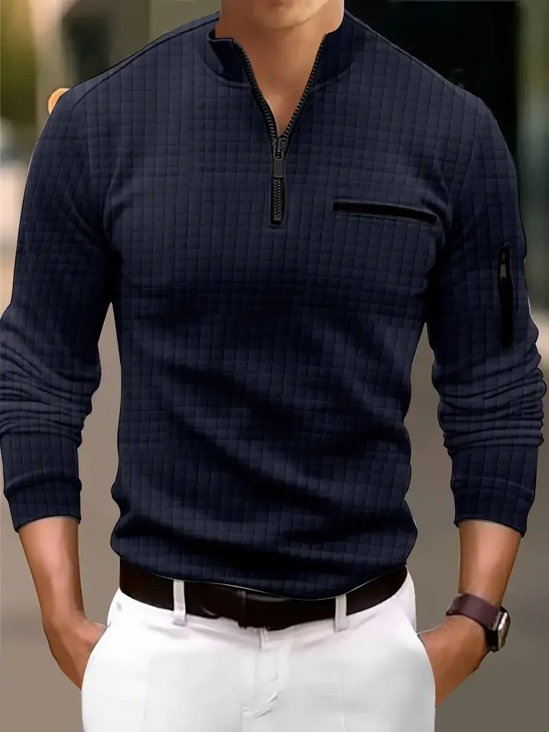 Men's Fashionable Collared Long Sleeve POLO Shirt Spring Autumn New Style Color Block Casual Sportswear
