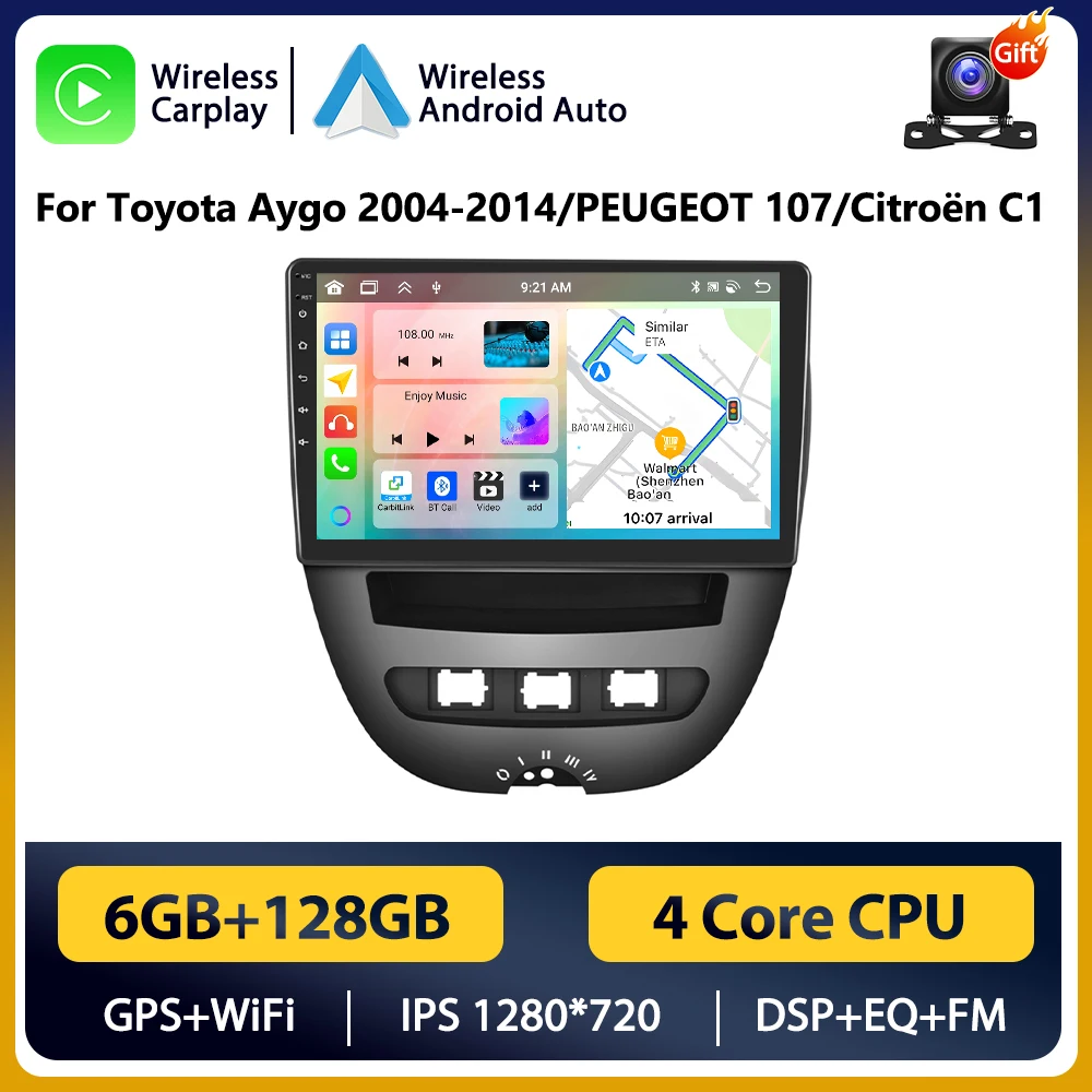 Podofo 2DIN Android Car Radio For Peugeot 107 Toyota Aygo Citroen C1 2005-2014 Android Auto Multimedia Navigation GPS Head Unit image 3