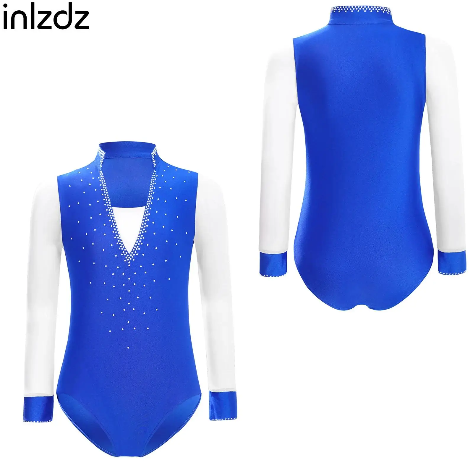 

Kids Latin Dance Ballet Dance Gymnastics Costume Boys Figure Skating Performance Costume Long Sleeve Rhinestones Mesh Leotard