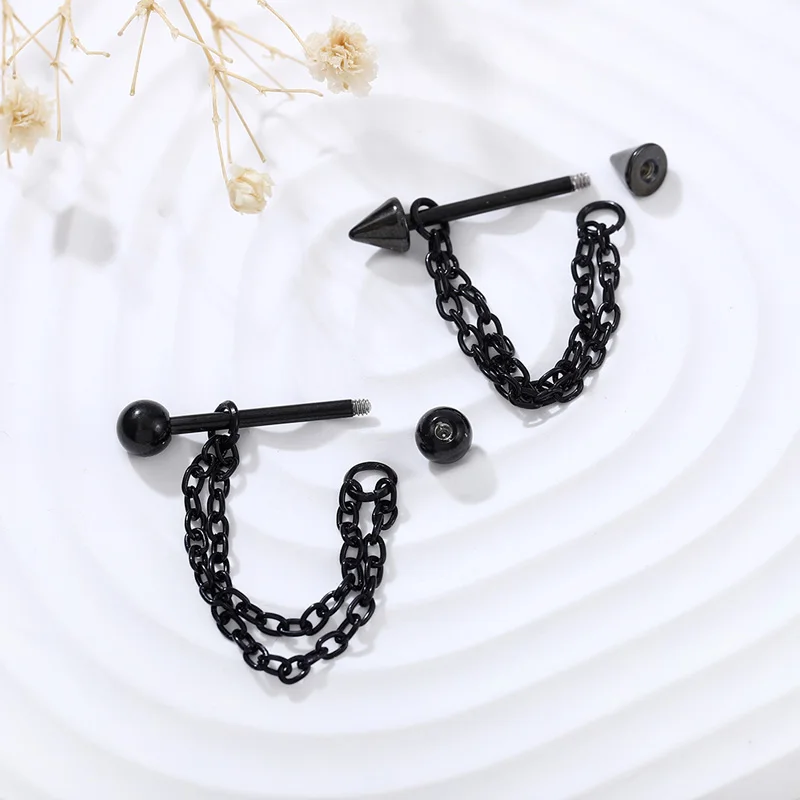 2pcs Black Surgical Steel Nipple Ring Sexy Nipple Piercing Barbell Chain Breast Shield for Women Nipple Bar Cover Body Jewelry