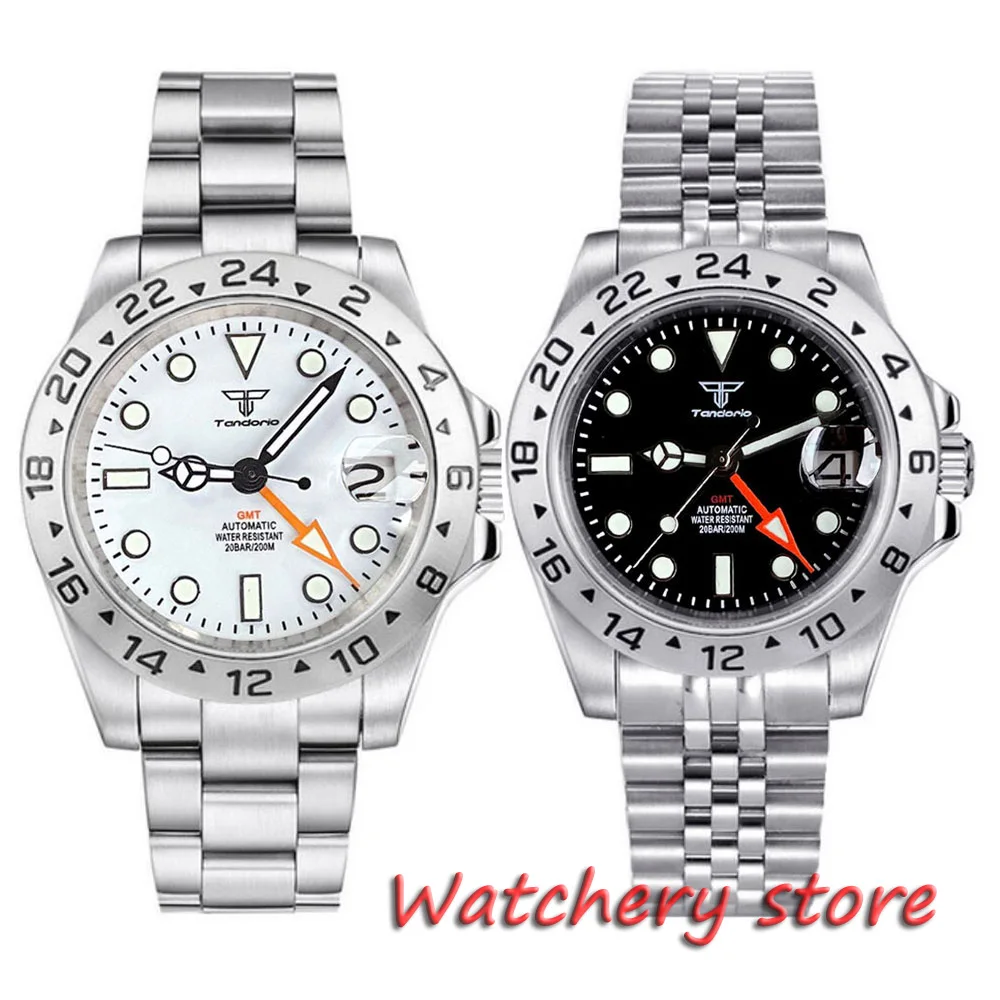 Tandorio 39mm White Dial Orange GMT Sapphire Glass Luminous Dial NH34 NH34A GMT Mechanical Automatic Men's Watch