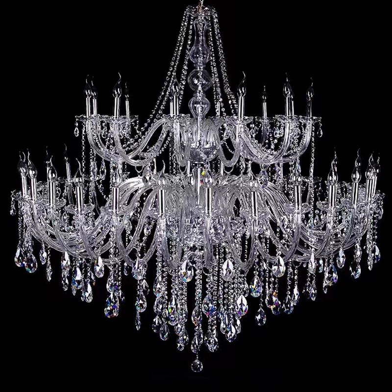 

Large Transparent Crystal Chandeliers Modern Chrome Lighting Fixtures Dining Room Hanging Lamps Luxury Home Lighting LED