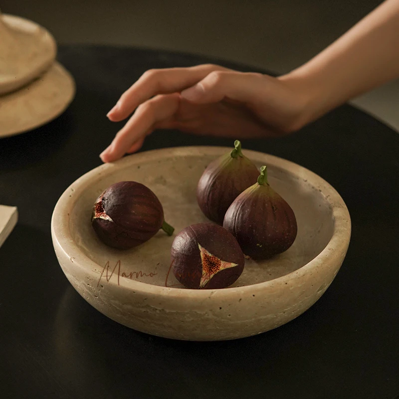 

Handcrafted Travertine Bowl for Home Decor Decorative Round Dish for Entryway Coffee Table Countertop