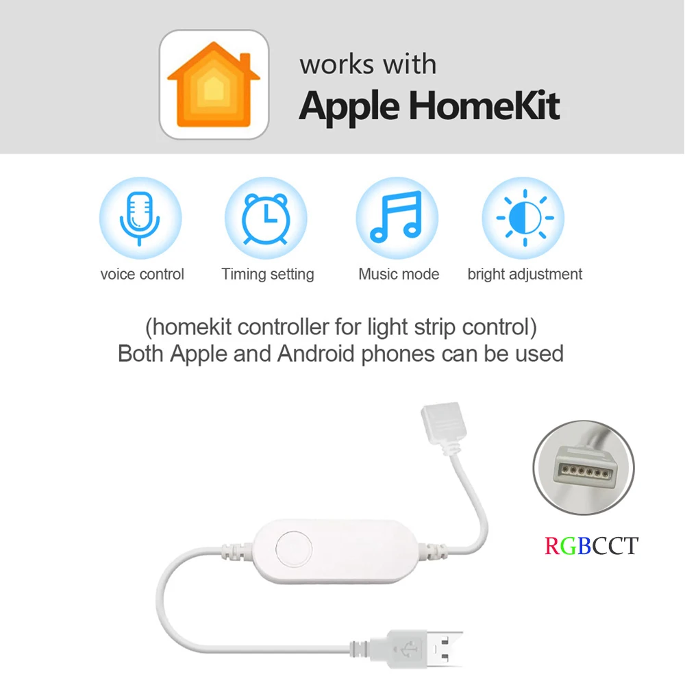 USB SMD 5050/2835 RGBCCT LED Lights Strip KIT Dimmable Siri Voice Smart Control Work With Apple Homekit 5V For Indoor Decoration