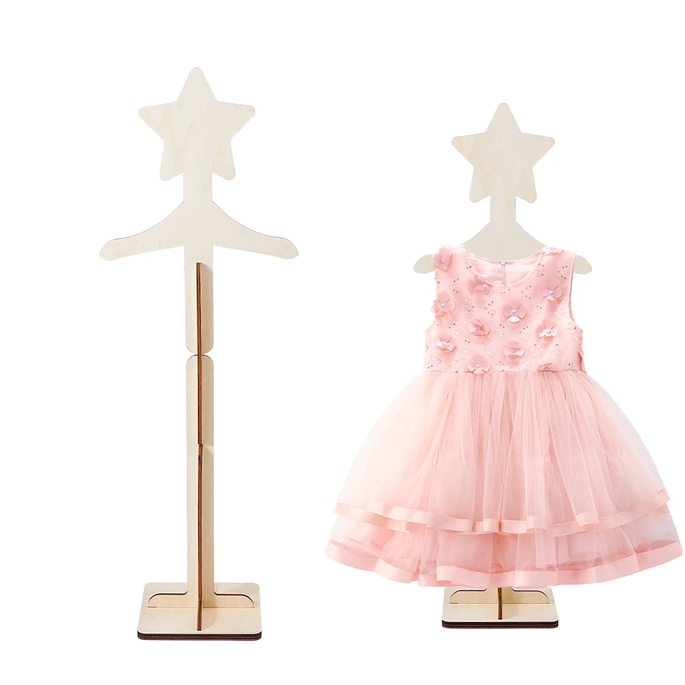 1Set Baby Clothes Display Stand Wood Baby T Shirt Display Beige Star Toddler Clothes Rack Adjustable Personalized Babys Shower