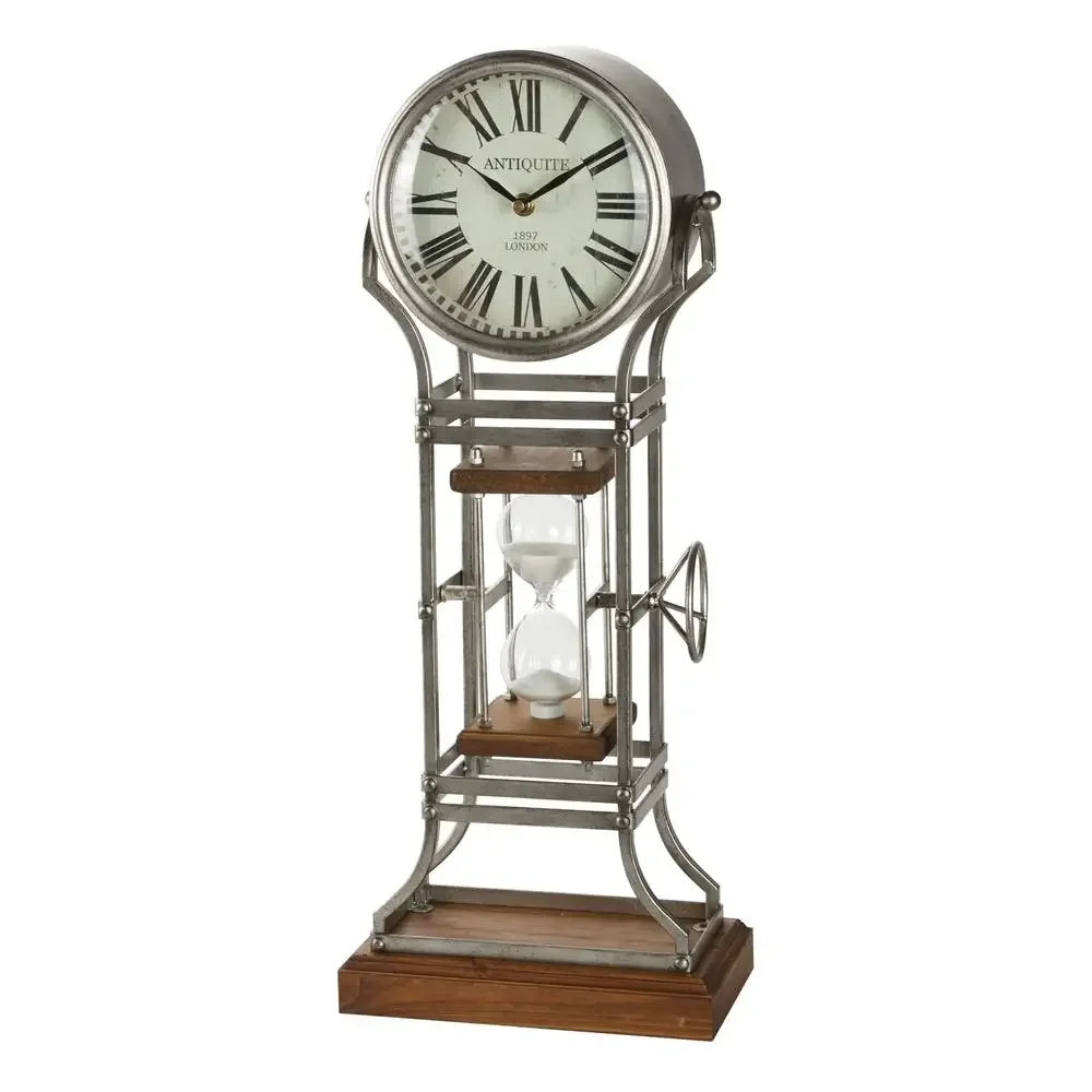 Natural Wood Hourglass Clock Silent Roman Numerals Mantel Timer Display