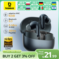 Baseus EP10 Pro ANC Earbuds Wireless Bluetooth 6.0 Earphones 50dB Realtime Adaptive Headphones 6 Mic Hi-Res LDAC IP55  Ear buds