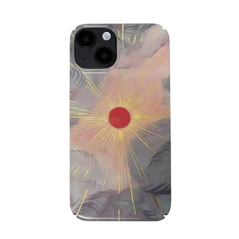

Ins Korean Sunset Afterglow Sun Art Case for IPhone 16E 15 14 13 12 11 Pro Max XS XR XSMax 7 8 Plus Glossy Film Hard PC Cover