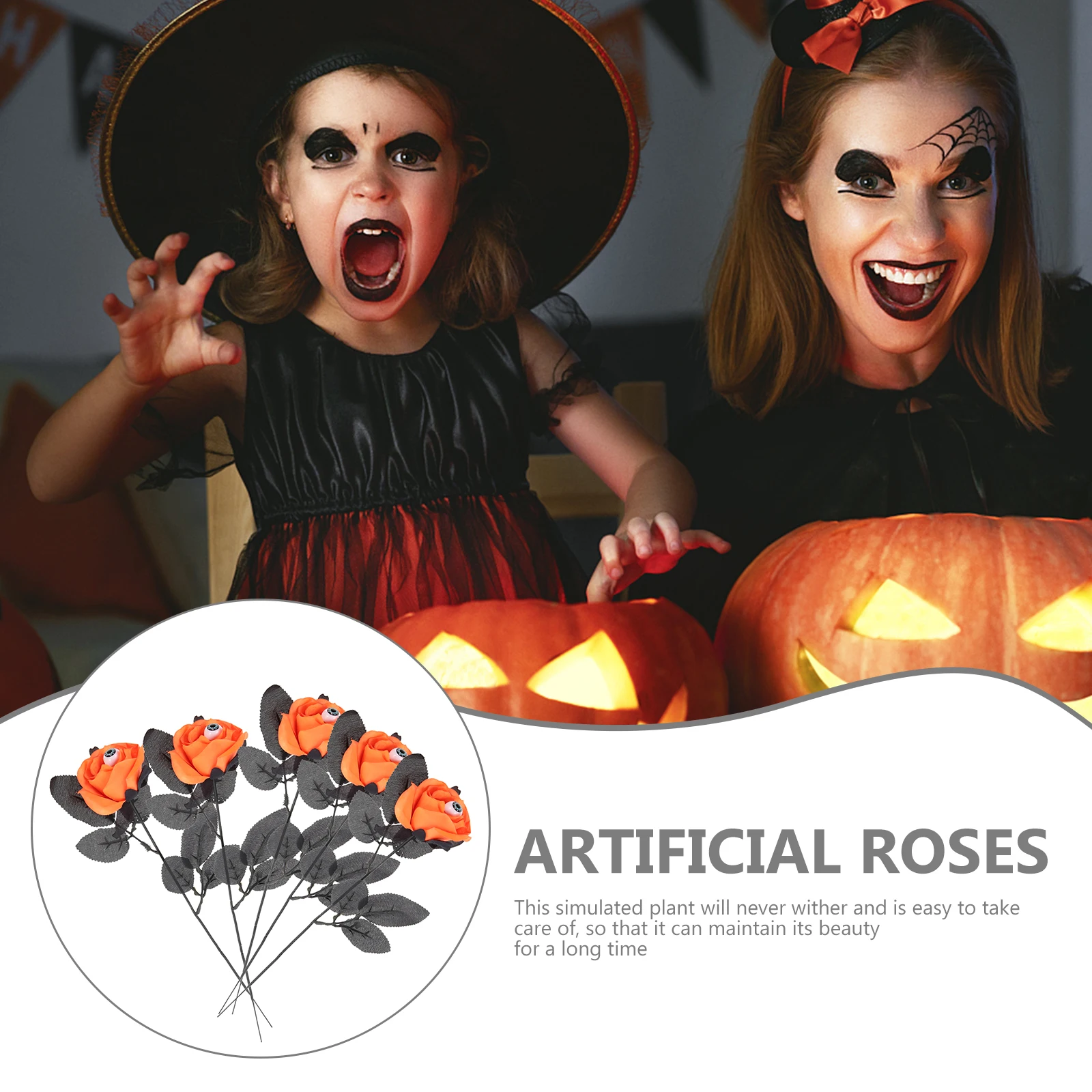 

5 Pcs Simulated Rose Decoration Faux Flowers Artificial Garden Party Decorations Halloween Roses Iron with Eyeballs