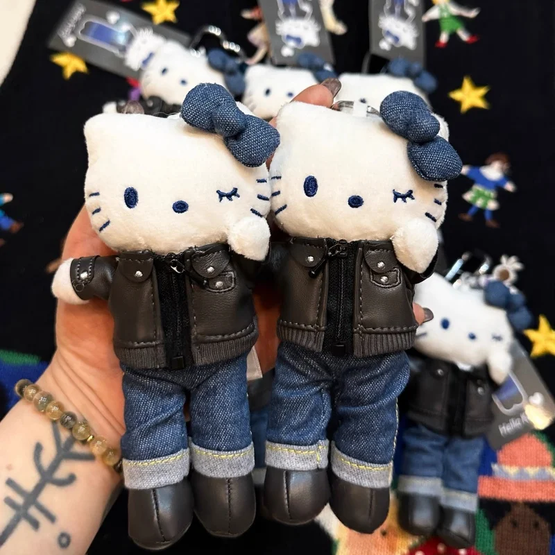 NEUE Hello Kitty-Serie, langes Bein, schwarze Lederjacke, Kitty-Katze, gefüllter Plüsch-Anhänger, modische Jungenfigur, Kitty-Puppe, Schlüsselanhänger, Geschenk