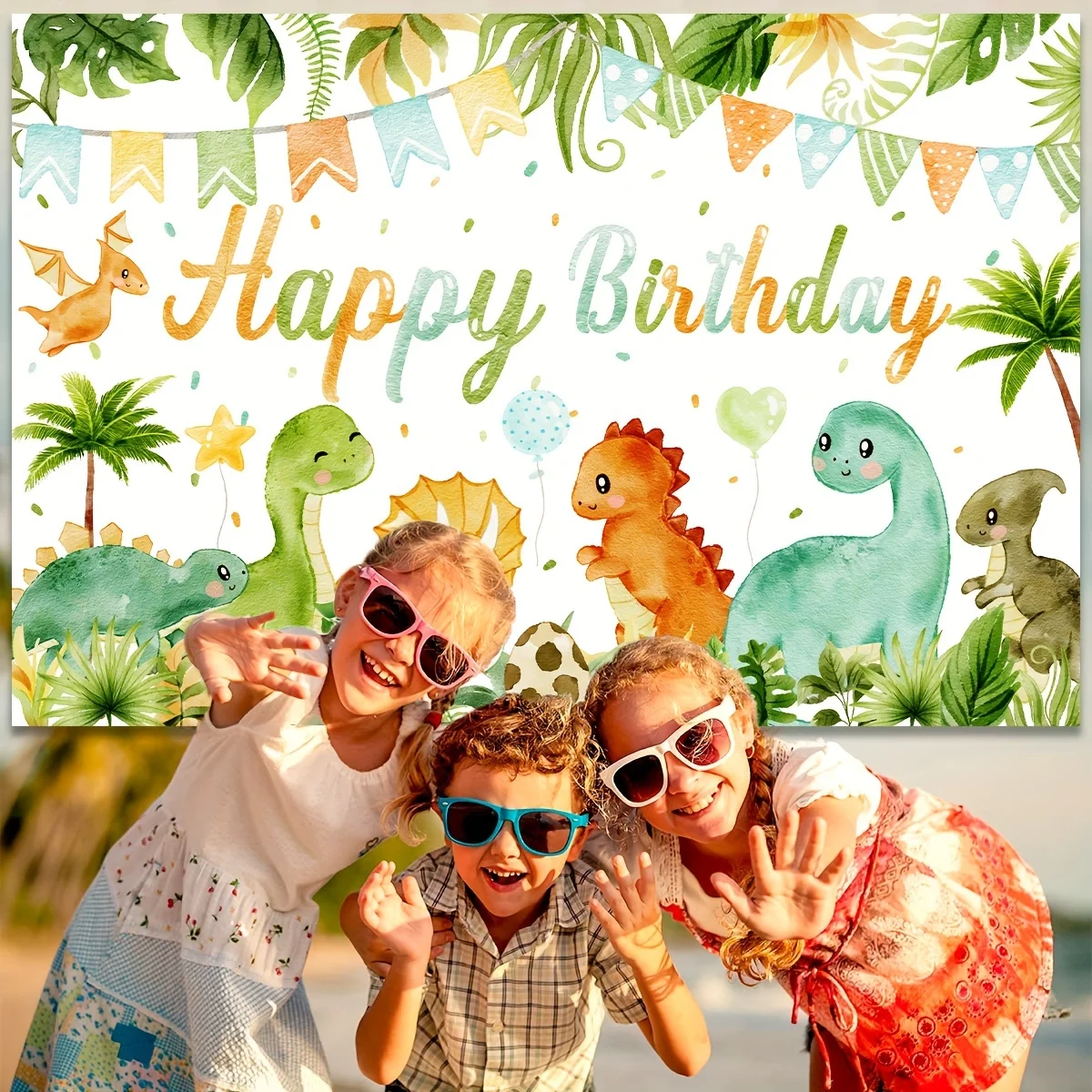 Dinosaur-themed Birthday Background Cloth Vibrant Decoration for Unforgettable Memories, Customizable Background