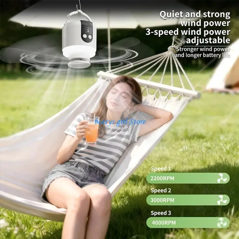 C7AB 16.5Inch Portable Camping Fan With Remote Control 15600mAh Battery USB Rechargeable LED Light 3 Speed Tent Fan