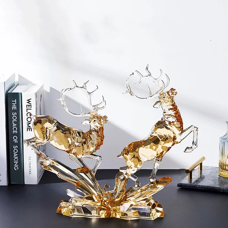 Deer Sculpture Ornament,Acrylic Artwork Decor,Animal Model Statues,Luxury Crafts,Home Office Desktop Decoration,Nordic Art Gifts