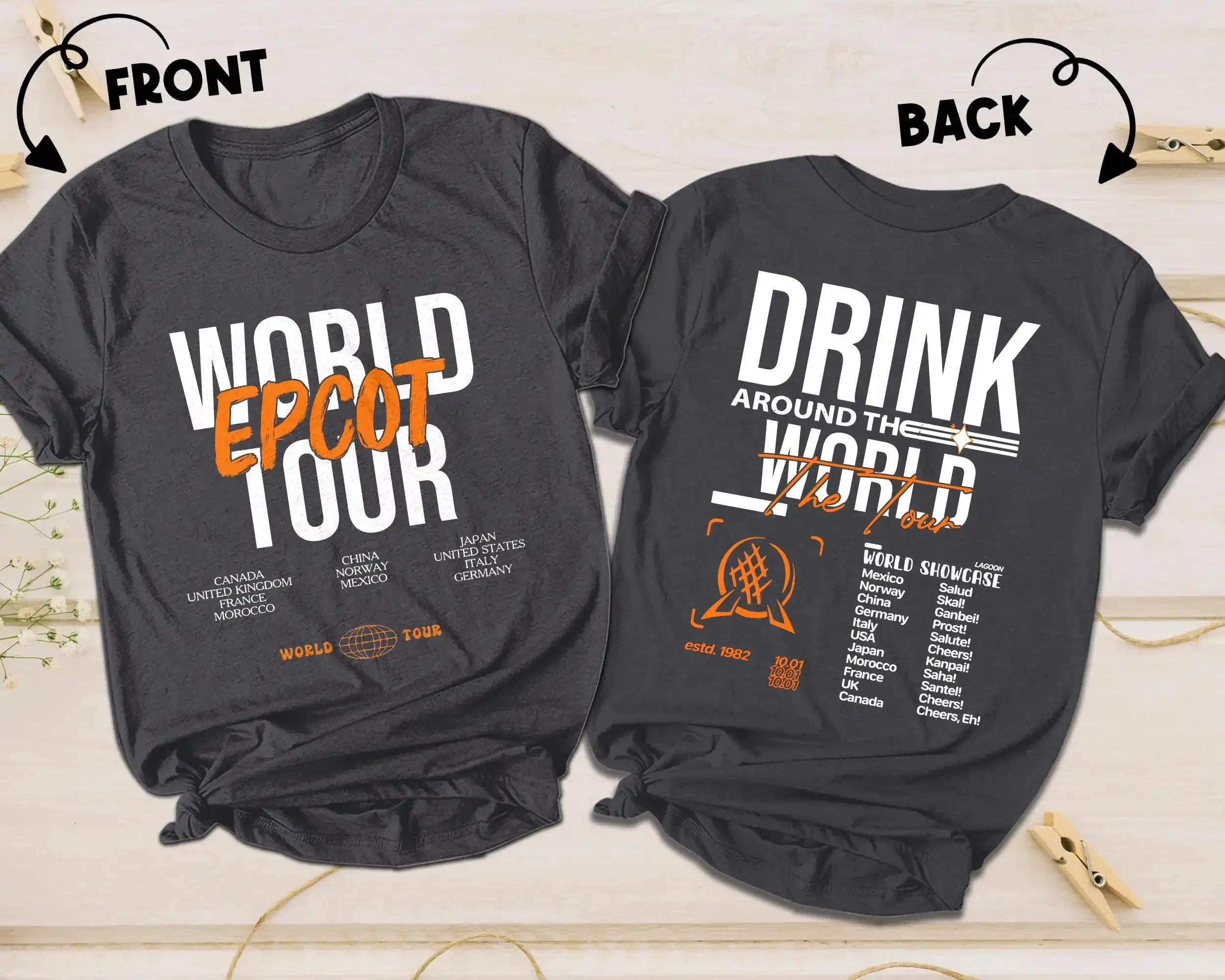 Retro Epcot World Tour 1982 T Shirt Center Drinking Around The Showcase UMW207