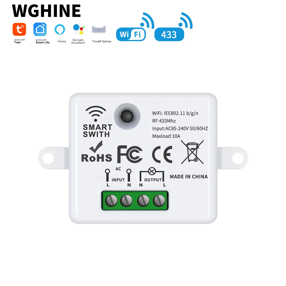 

Умный Wi-Fi выключатель Tuya с голосовым управлением | Поддерживает управление через Alexa/Google/APP Remote | Память при отключении питания/Таймер обратного отсчета/Семейный доступ