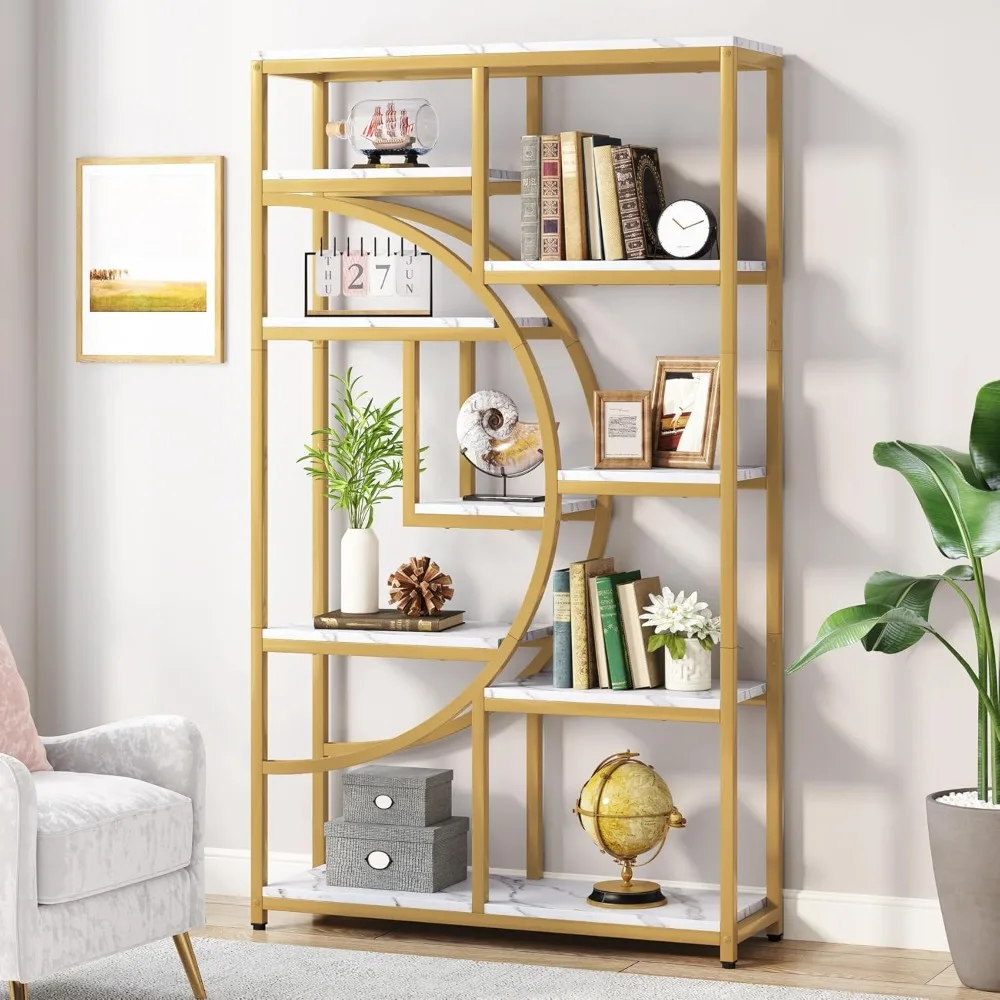 Industrial 5-layer bookshelf, independent high display shelf, 9 open storage shelf, suitable for living room, bedroom