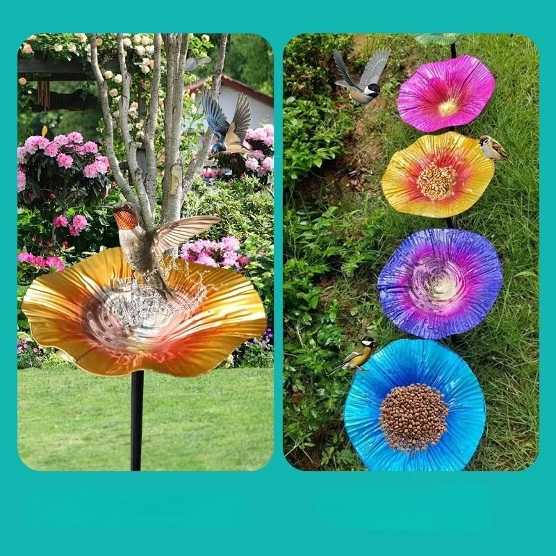 

Outdoor Bird Feeding Tray Creative Flower-Shaped Garden Bird Feeder with Perch Waterproof Bird Bath for Outdoor Patio Lawn Yard