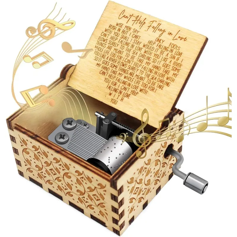 Vintage Engraving Wooden Hand-cranked Music Box – Can't Help Falling in Love, Perfect Valentine's Day & Wife Birthday Gift