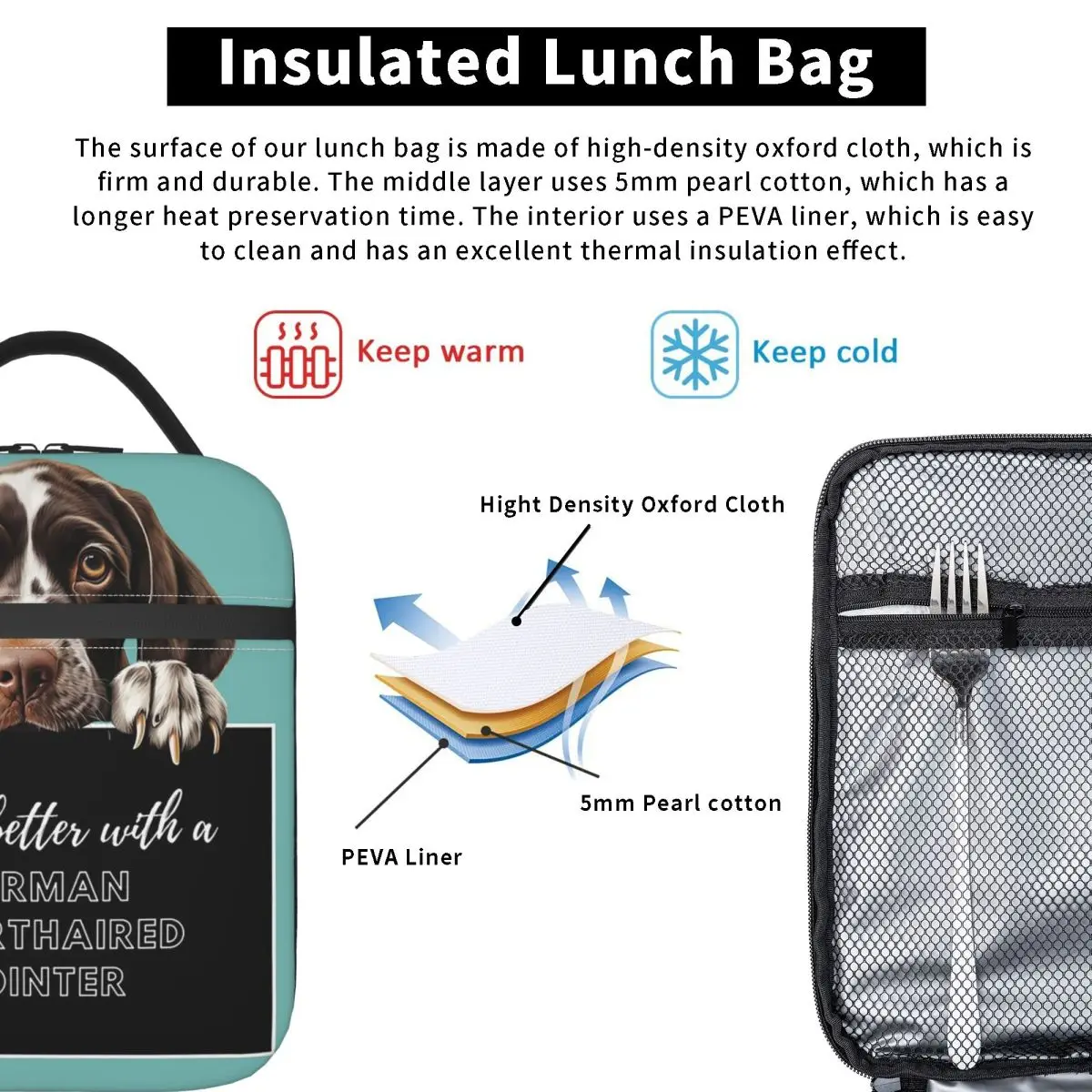 Life Is Better With A German Shorthaired Pointer Dog Insulated Lunch Bag for Women Children Food Boxes Thermal Lunch Box Tote