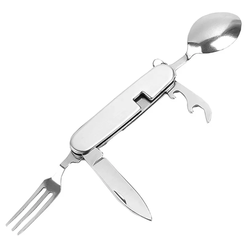 1pcs Camping Tableware Set Stainless Steel Folding Fork Spoon Knife Bottle Opener Removable Tableware Travel Kitchen User