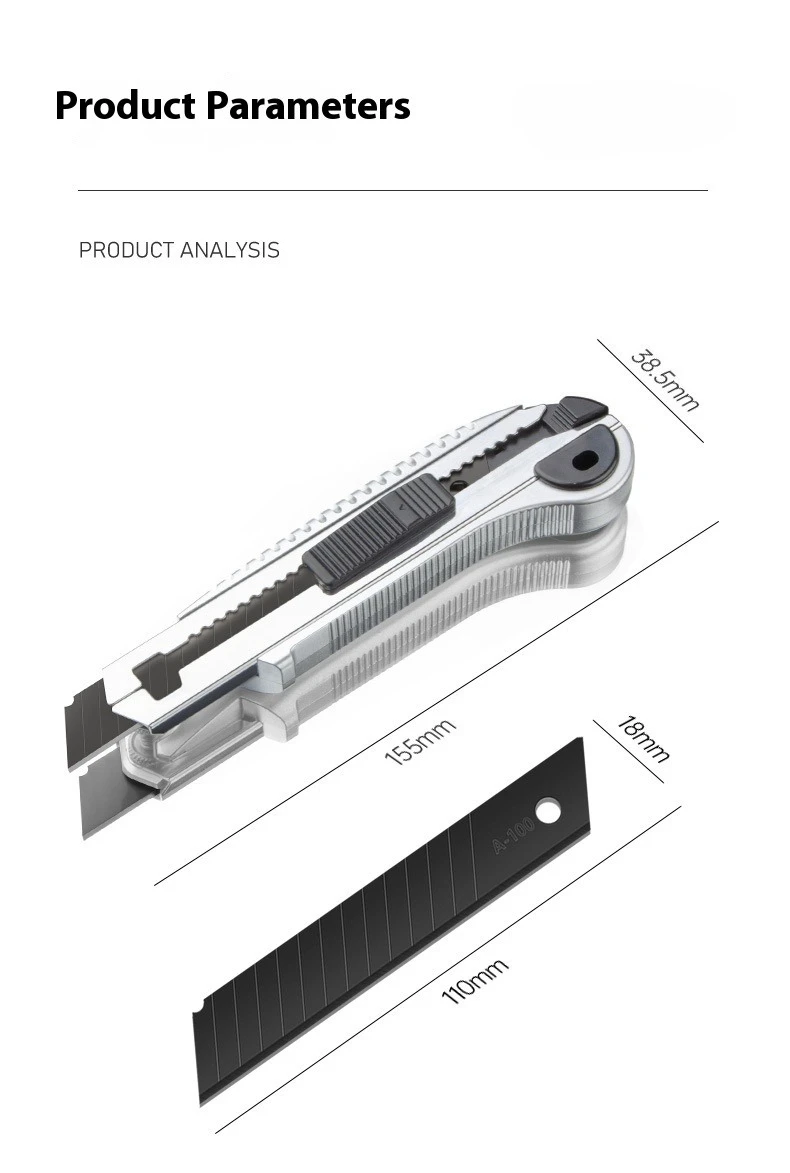 سكين ورق جدران فولاذي سميك من الدرجة الصناعية، شفرة سوداء معدنية من الفولاذ المقاوم للصدأ، قاطع ورق #5
