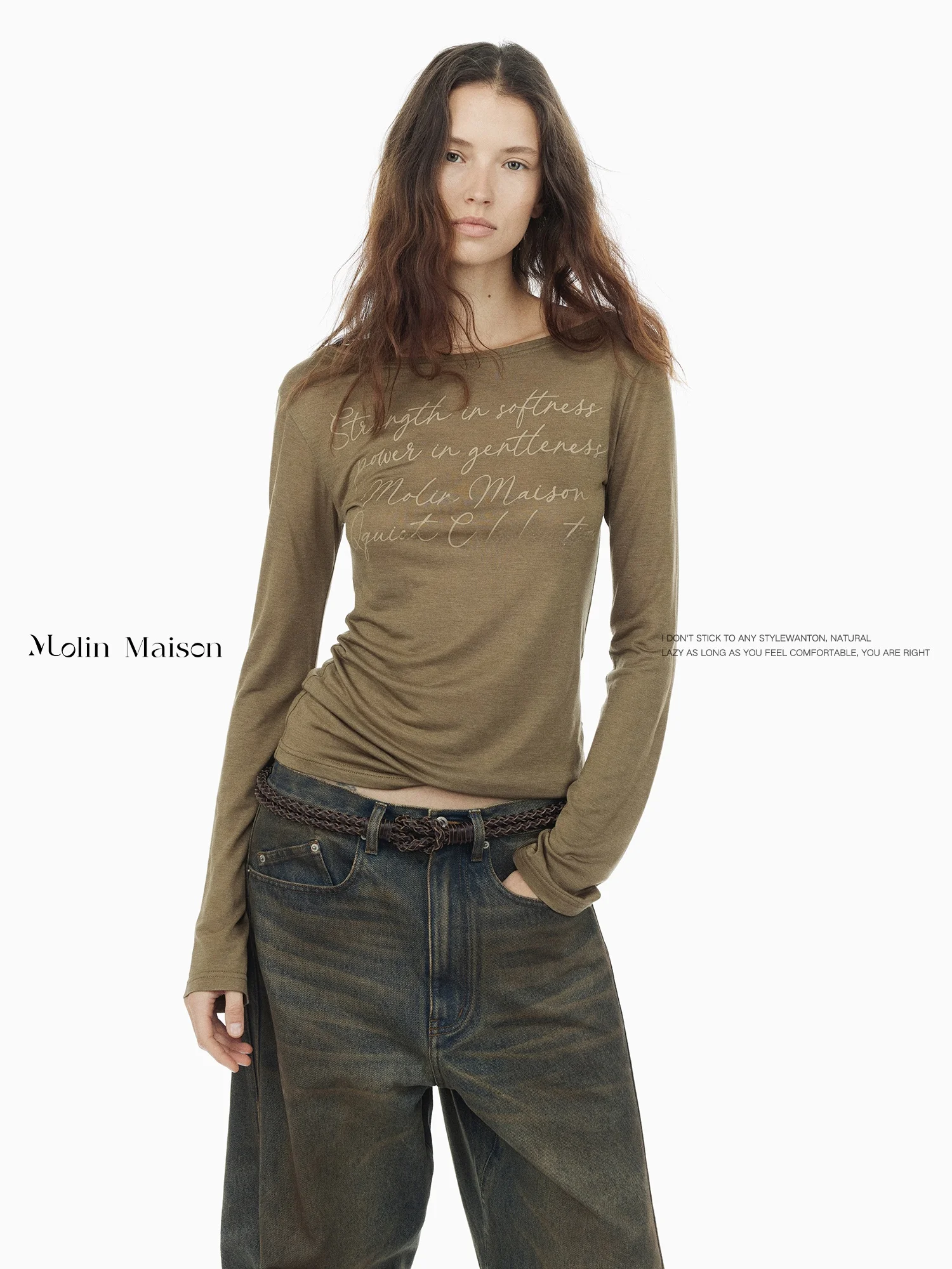 

Molin Women's Long Sve T-irt round Ne Print Wool Blend Base irt Anti-Aging Color Colion Letter Print Commute Sle