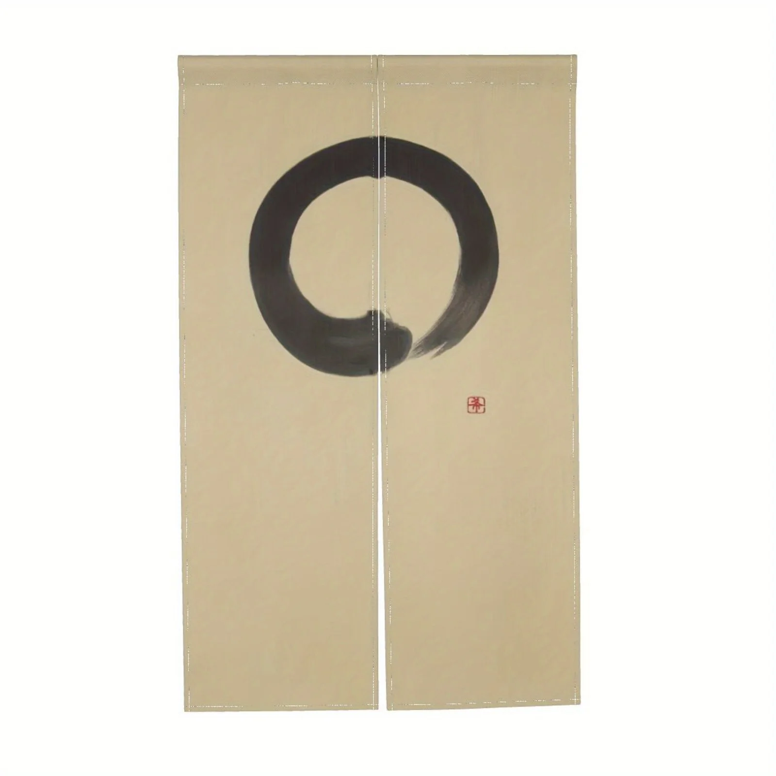 japanese enso circle noren door curtain zen ink art minimalist design linen half panel meditation room decor easy to care for