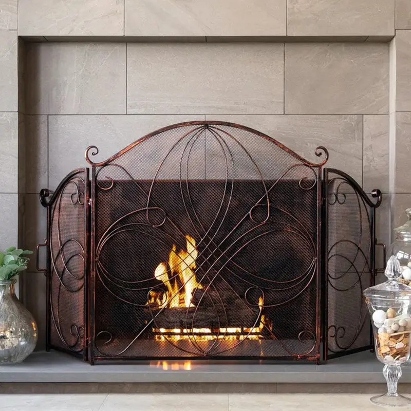 European folding decoration old antique wrought iron fireplace screen partition new home living room fireplace door
