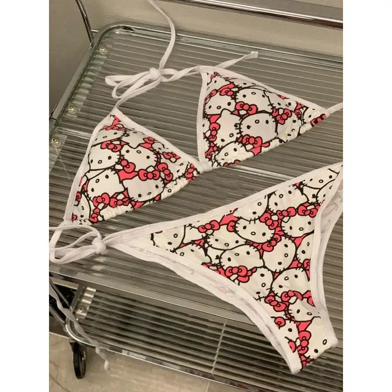 

Anime Y2K Hello Kitty Swimsuit Set for Women Sanrio Kawaii Kt Bikini Sexy Hot Girl Sexy Underwear Bra Panties Beach Vacation