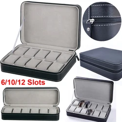 6/10/12 Slots Portable Leather Watch Box Your Watch Good Organizer Jewelry Storage Box Zipper Easy Carry Men Watch Box New