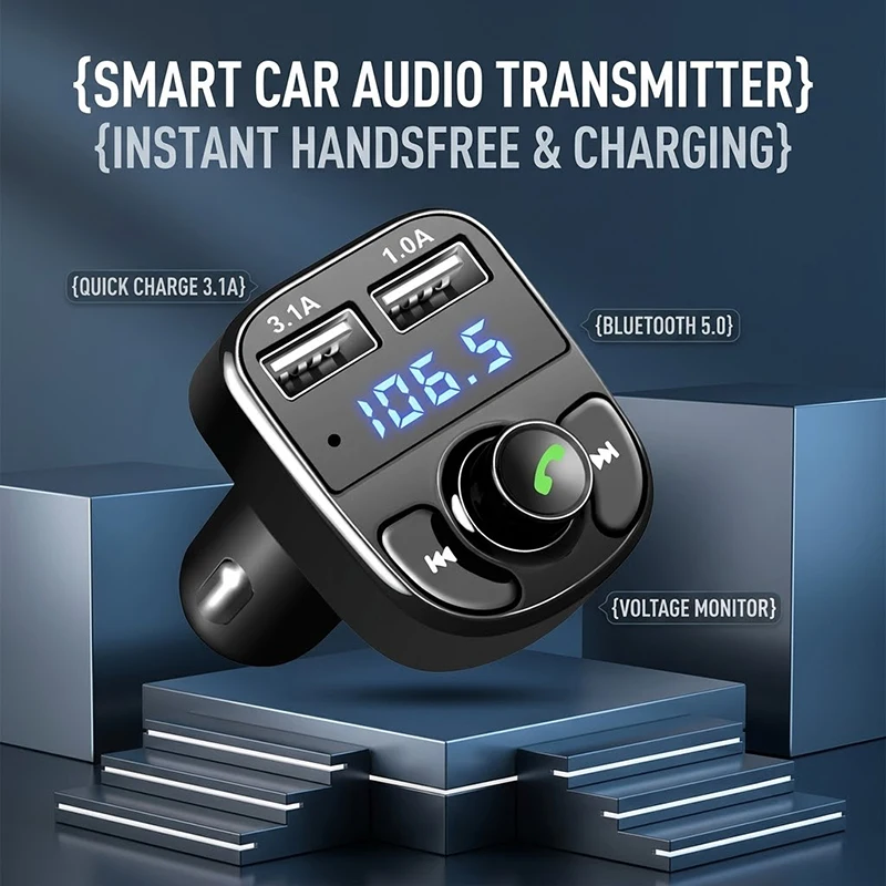 

Car Bluetooth Wireless FM Transmitter Radio Audio Adapter Dual USB Charger Port Hands-Free Kit MP3 Player TF Card U Disk Support