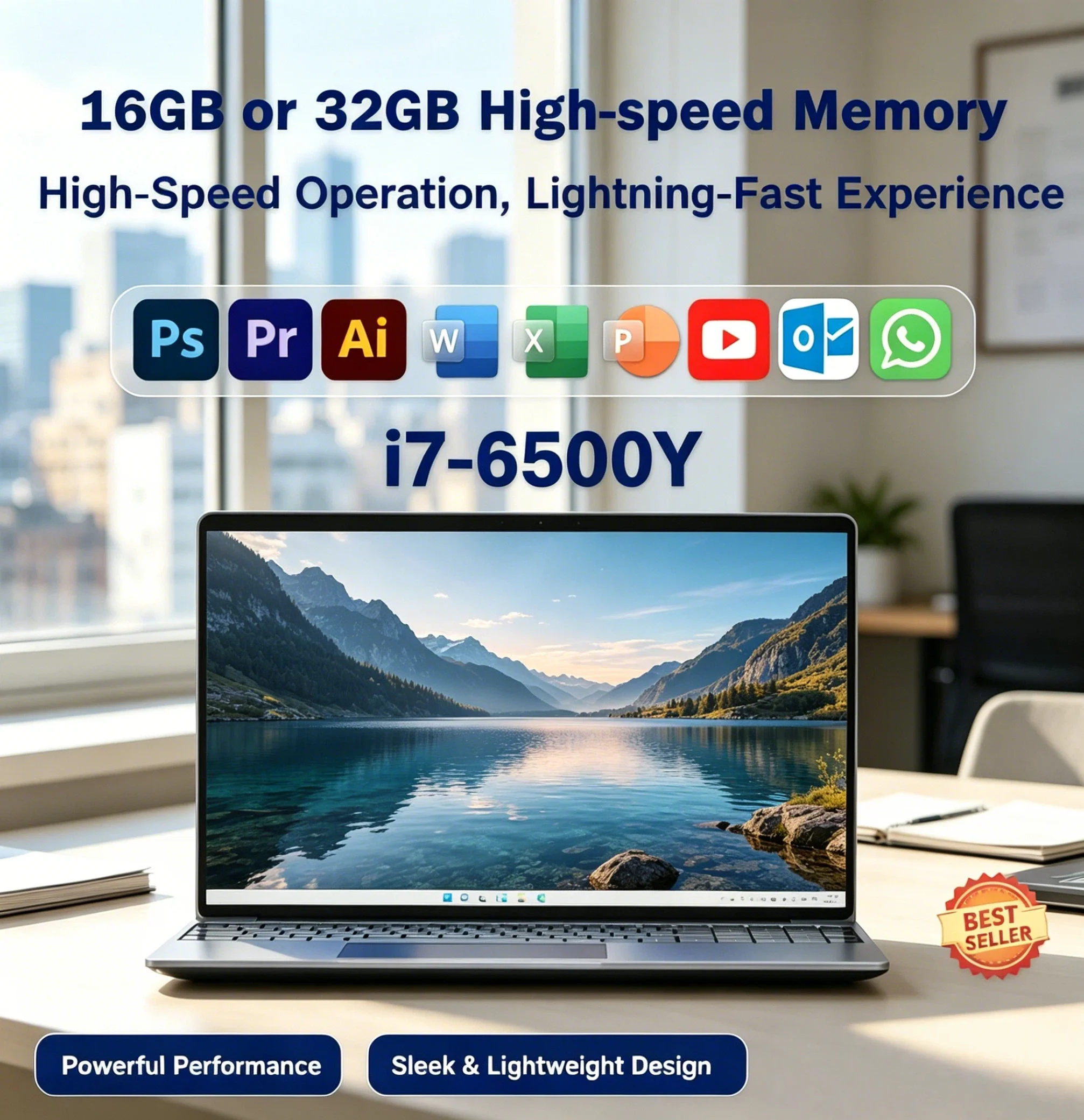 

15.6 Inch Laptop Large Screen 32GB RAM 2TB SSD Intel 6500Y Office Windows 11 Notebook 5000mAh Gamer PC Backlit Fingerprint Fast