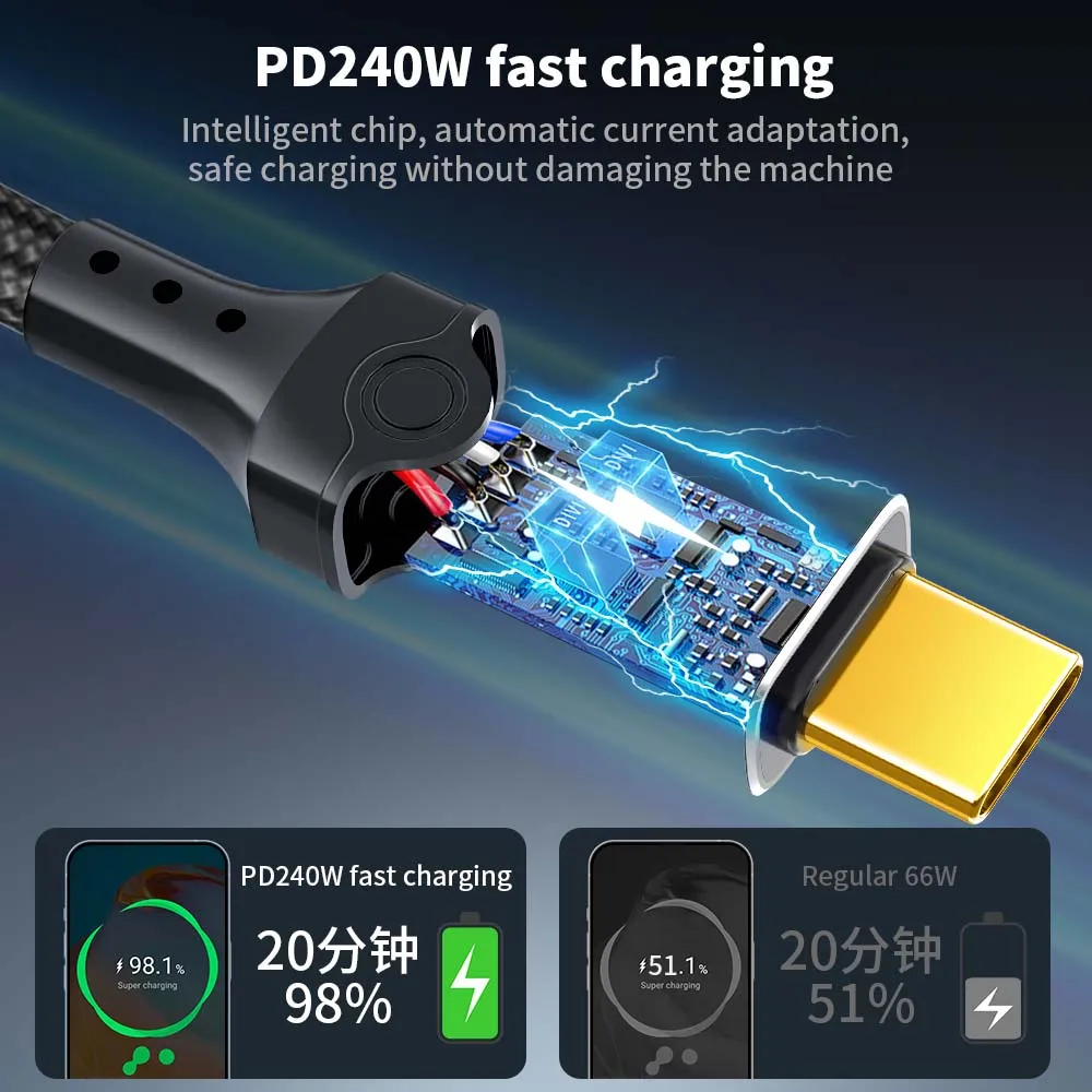 Bild 6: USB5 Typ C Federkabel PD 240 W Schnellladung 80 Gbit/s 16 K@60 Hz Display Thunderbolt 5 USB-C auf USB C Kabel für Auto iPhone