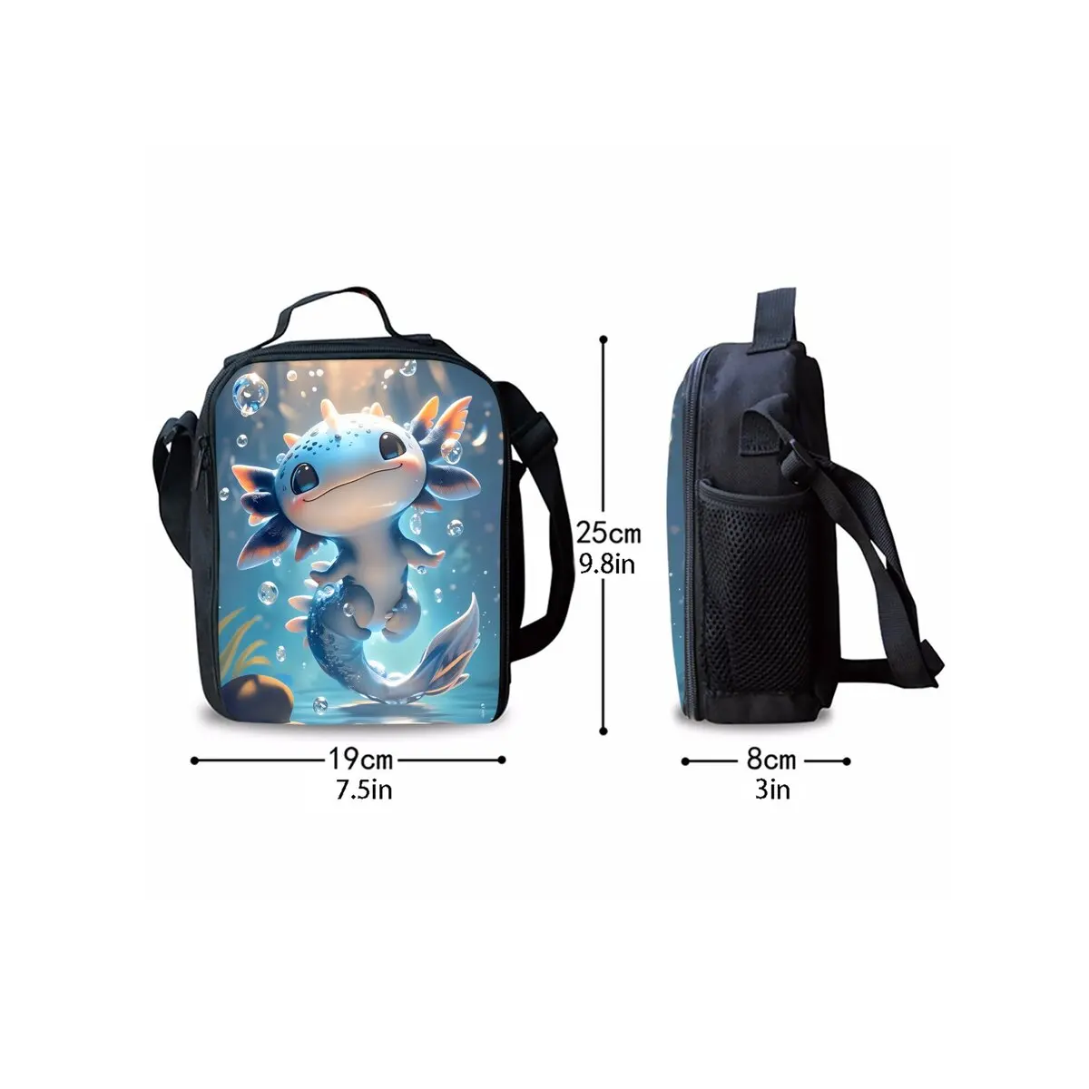Sea Dragon Print Shoulder Strap Insulated Lunch Bags 2D Cartoon Boy/Girls Picnic Food Preservation Lunch Box Bag Thermal