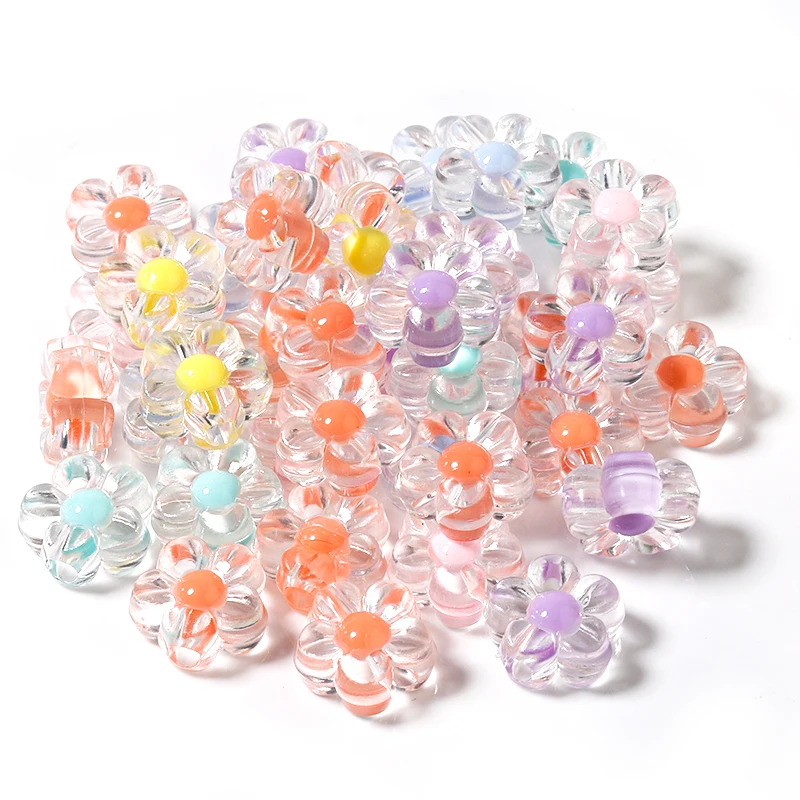 100 teile/los Acryl Blume Perlen Transparenz Sonnenblumen Perlen Matte Blumen Mittleren Perlen Lose Spacer Perlen Für Schmuck Machen – Detail 6