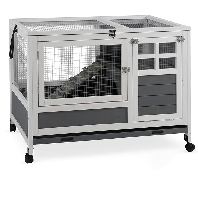 

Домашняя деревянная клетка для кроликов, клетка для кроликов с колесами для 2-4 кроликов, морских свинок