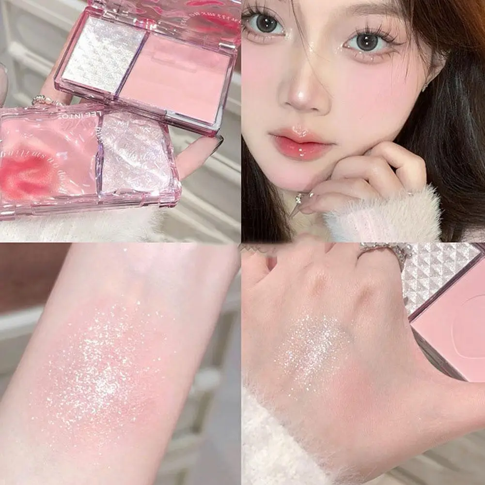 Rias wajah highlighter บลัชออนสองสีที่ให้ความกระจ่างใสแบบสามมิติแป้งทาหน้าแบบกดจาน F8O4